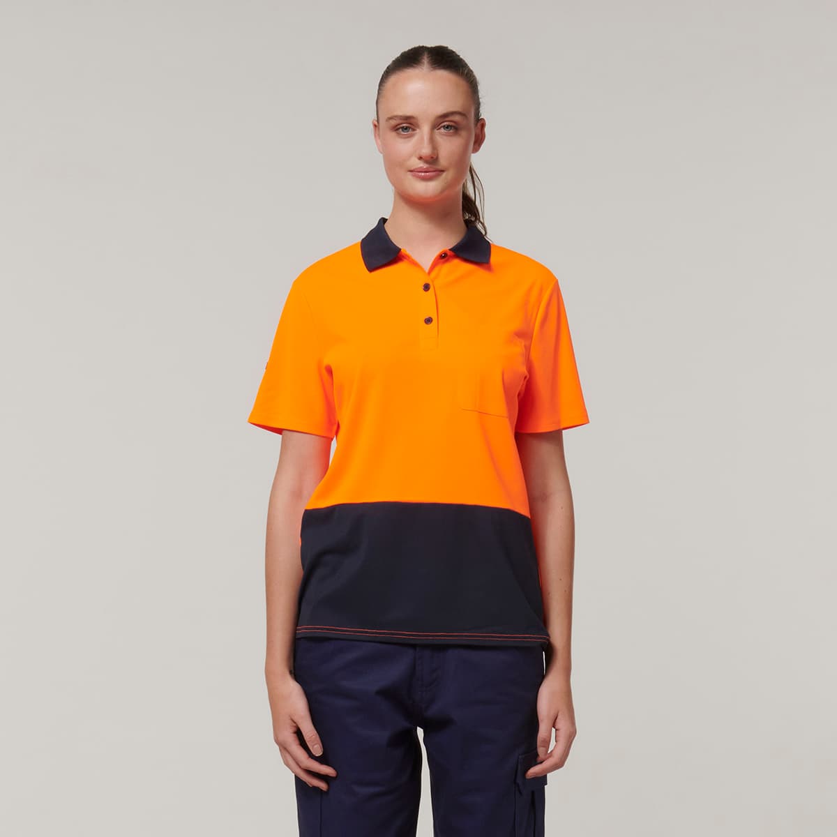 Hard Yakka Womens Short Sleeve Hi Vis Polo (Orange/Navy)