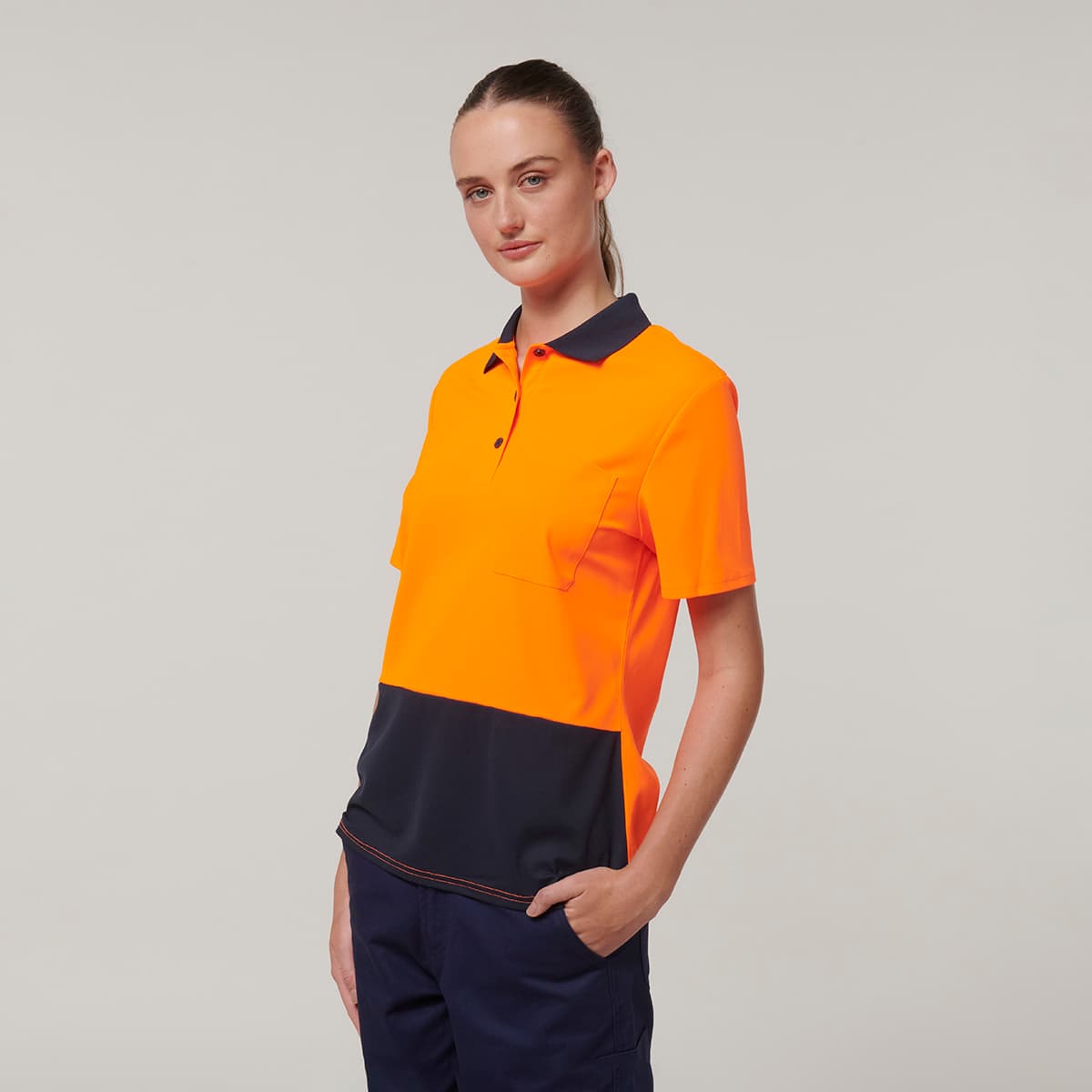 Hard Yakka Womens Short Sleeve Hi Vis Polo (Orange/Navy)_1