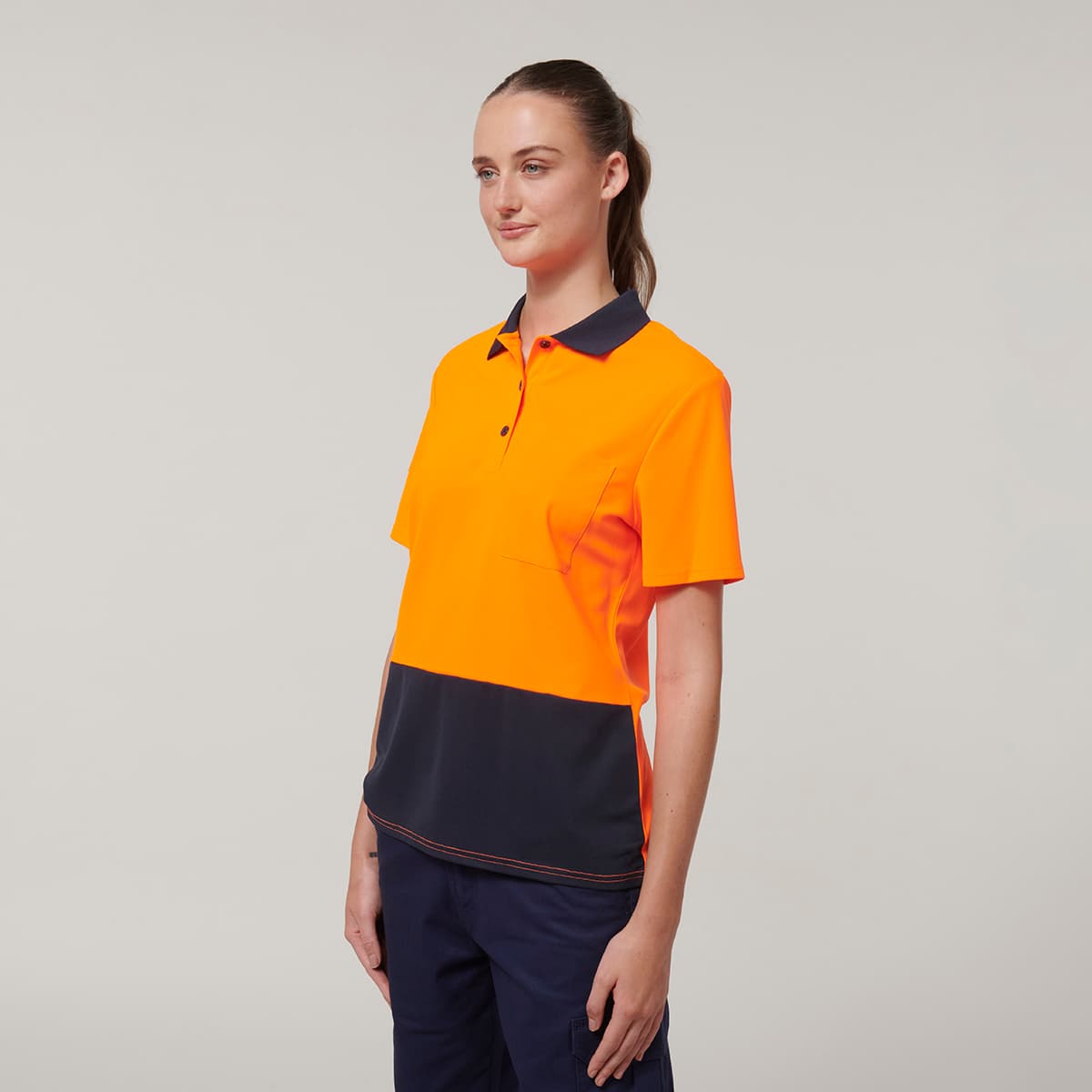 Hard Yakka Womens Short Sleeve Hi Vis Polo (Orange/Navy)_3
