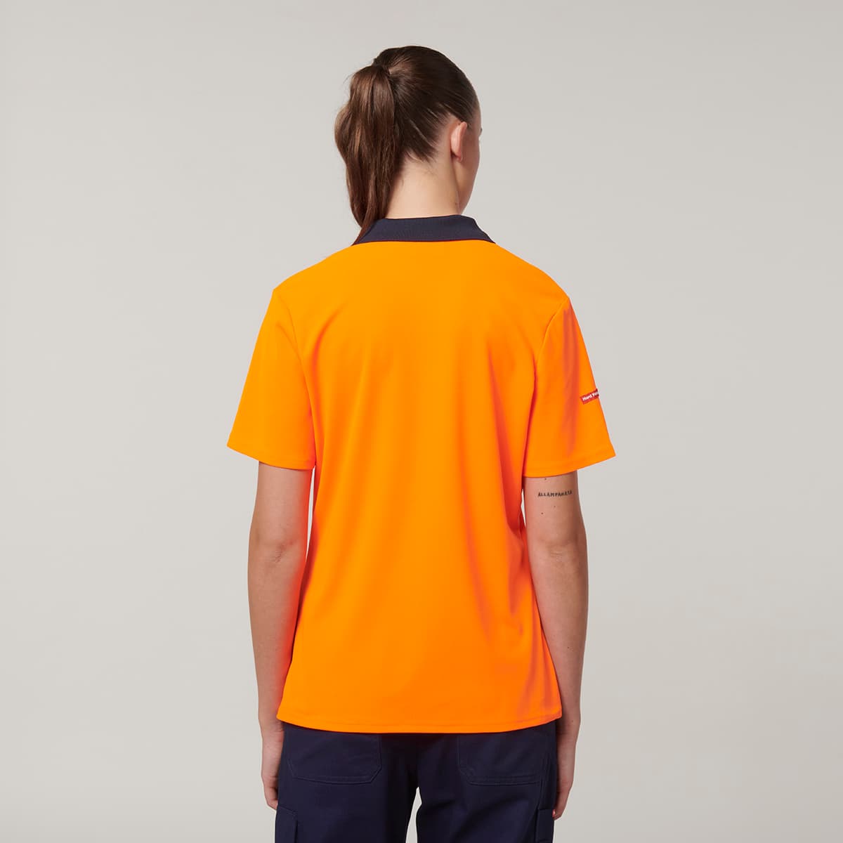 Hard Yakka Womens Short Sleeve Hi Vis Polo (Orange/Navy)_4