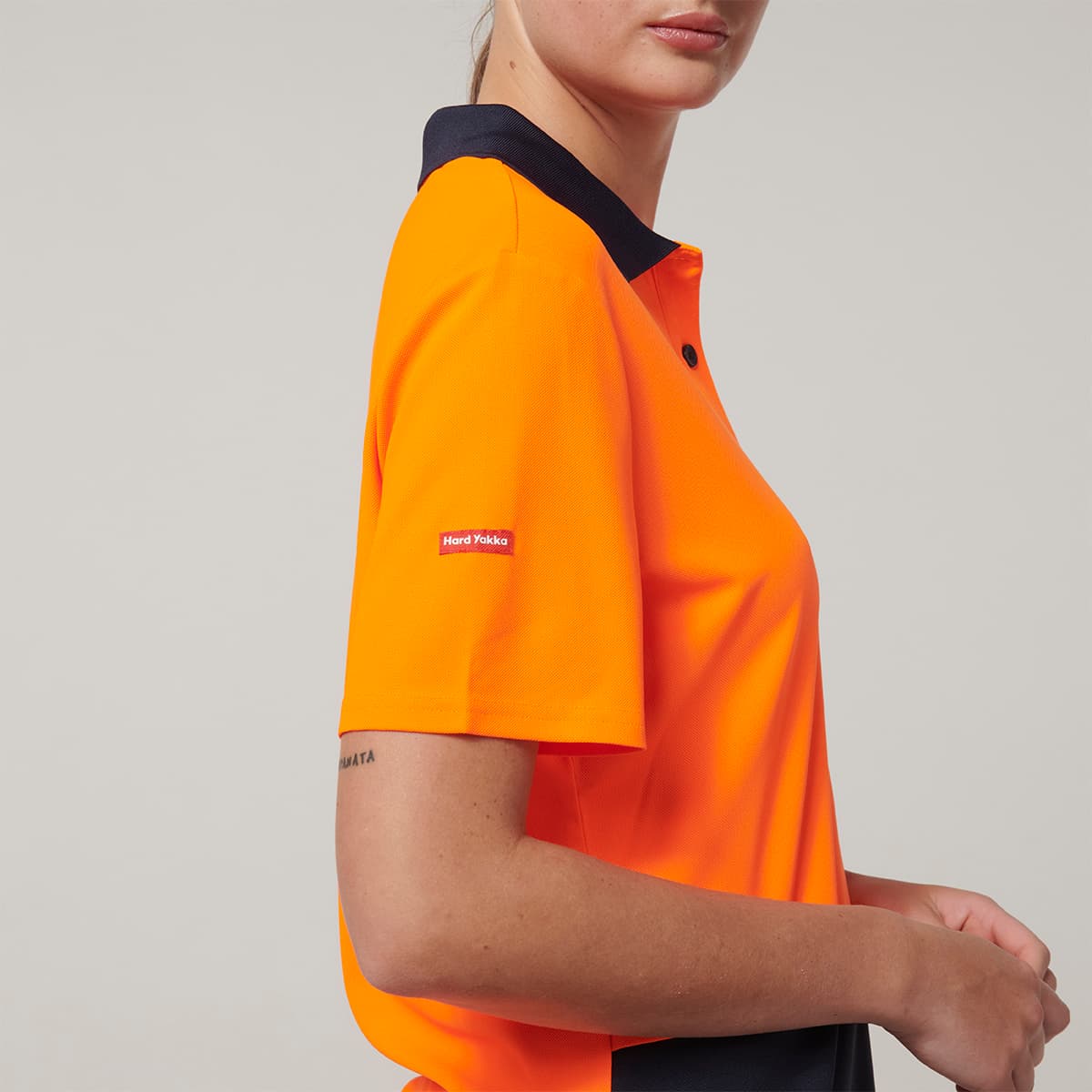 Hard Yakka Womens Short Sleeve Hi Vis Polo (Orange/Navy)_5