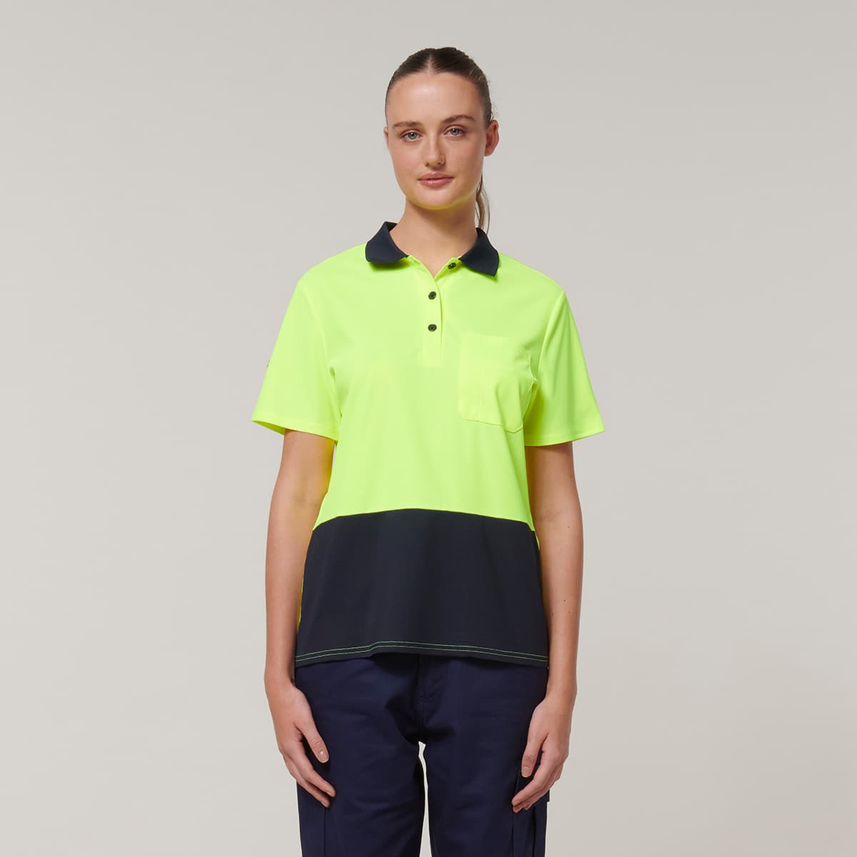 Hard Yakka Womens Short Sleeve Hi Vis Polo (Yellow/Navy)