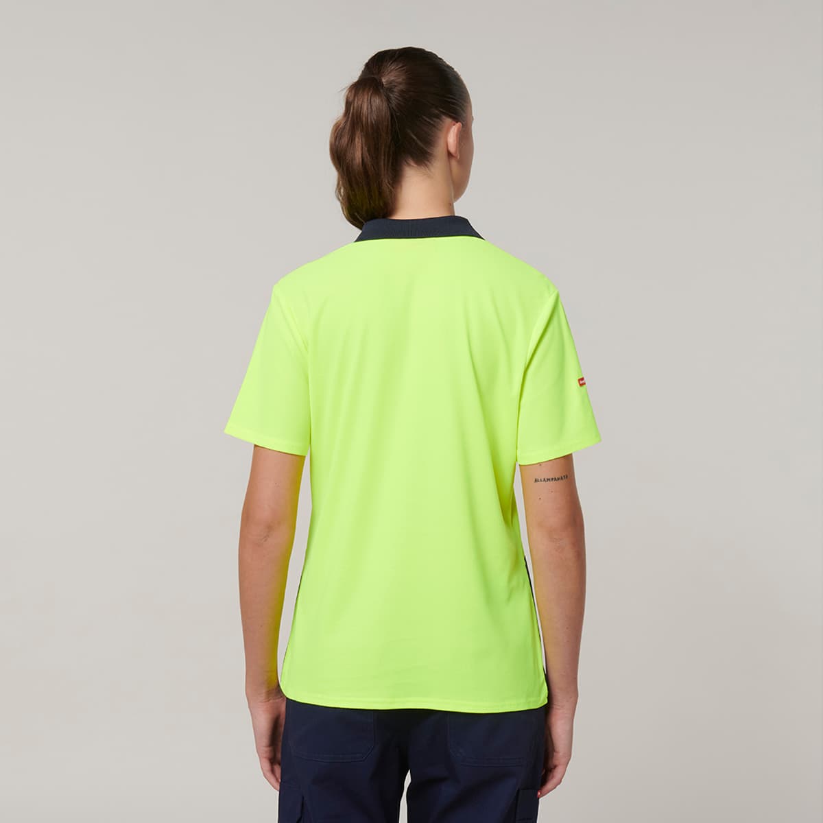 Hard Yakka Womens Short Sleeve Hi Vis Polo (Yellow/Navy)_4