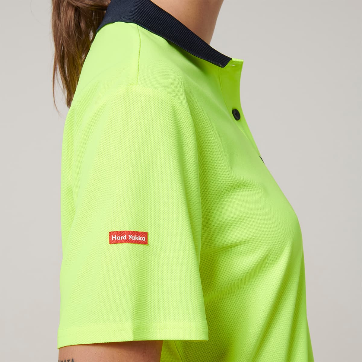 Hard Yakka Womens Short Sleeve Hi Vis Polo (Yellow/Navy)_5