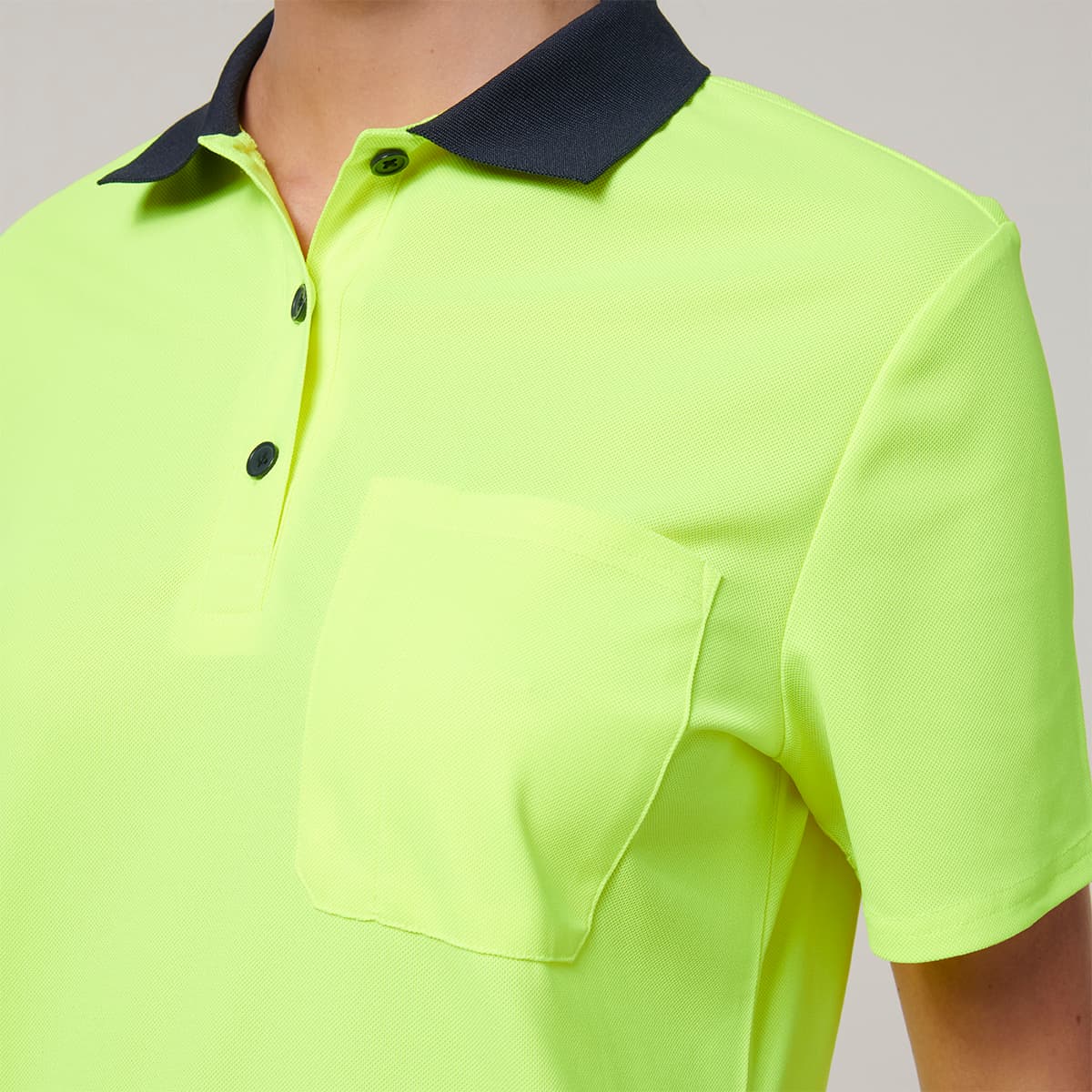 Hard Yakka Womens Short Sleeve Hi Vis Polo (Yellow/Navy)_6