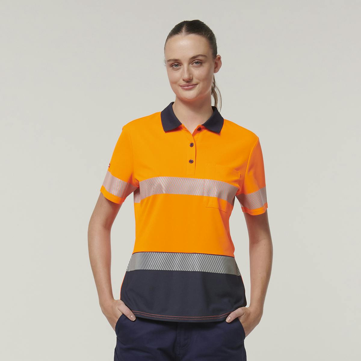 Hard Yakka Womens Short Sleeve Hi Vis Taped Polo (Orange/Navy)_0