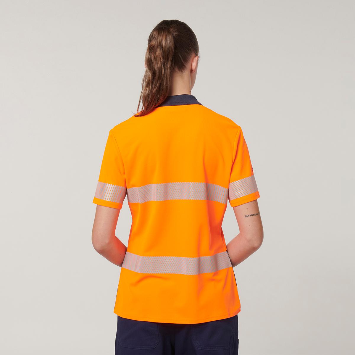 Hard Yakka Womens Short Sleeve Hi Vis Taped Polo (Orange/Navy)_3