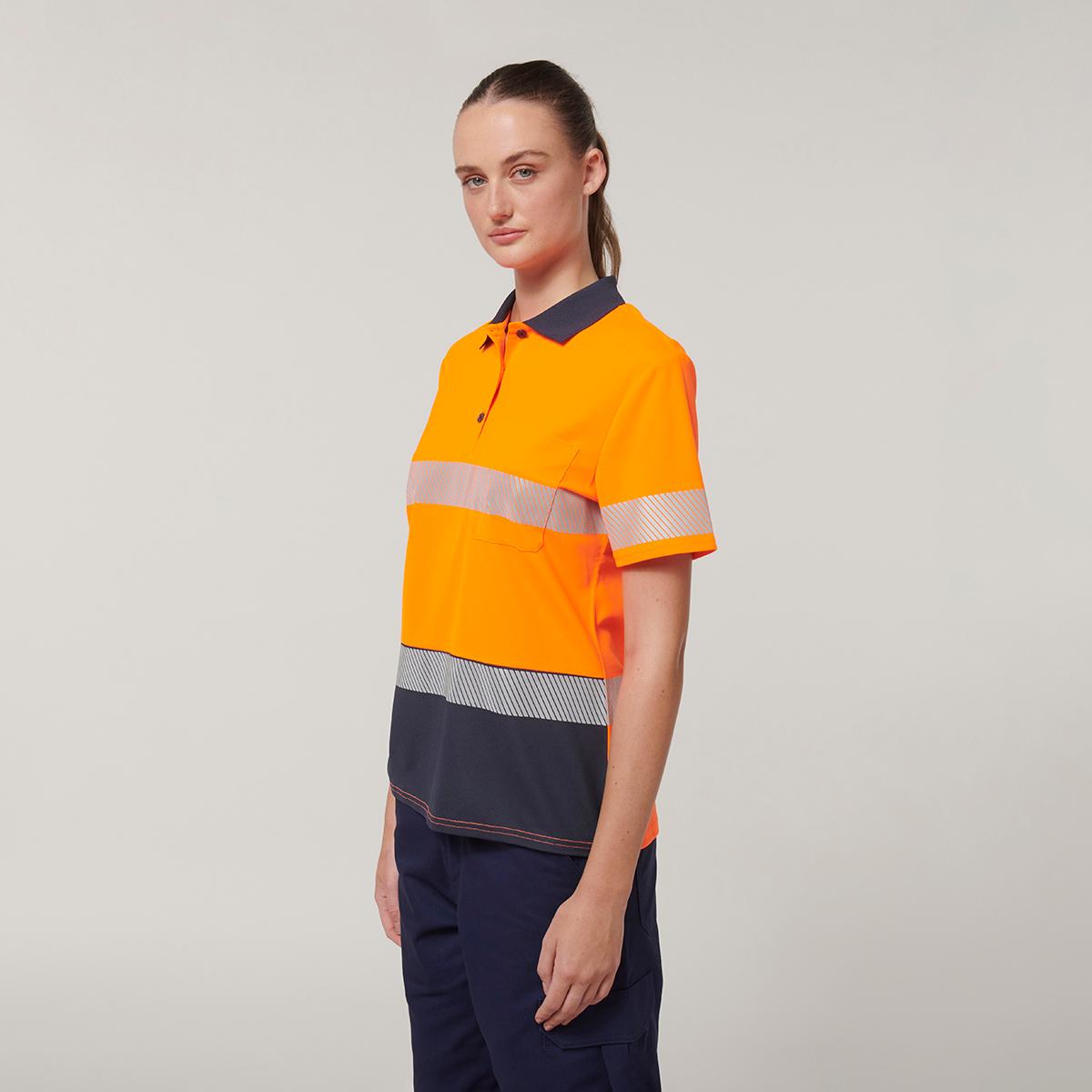 Hard Yakka Womens Short Sleeve Hi Vis Taped Polo (Orange/Navy)_4