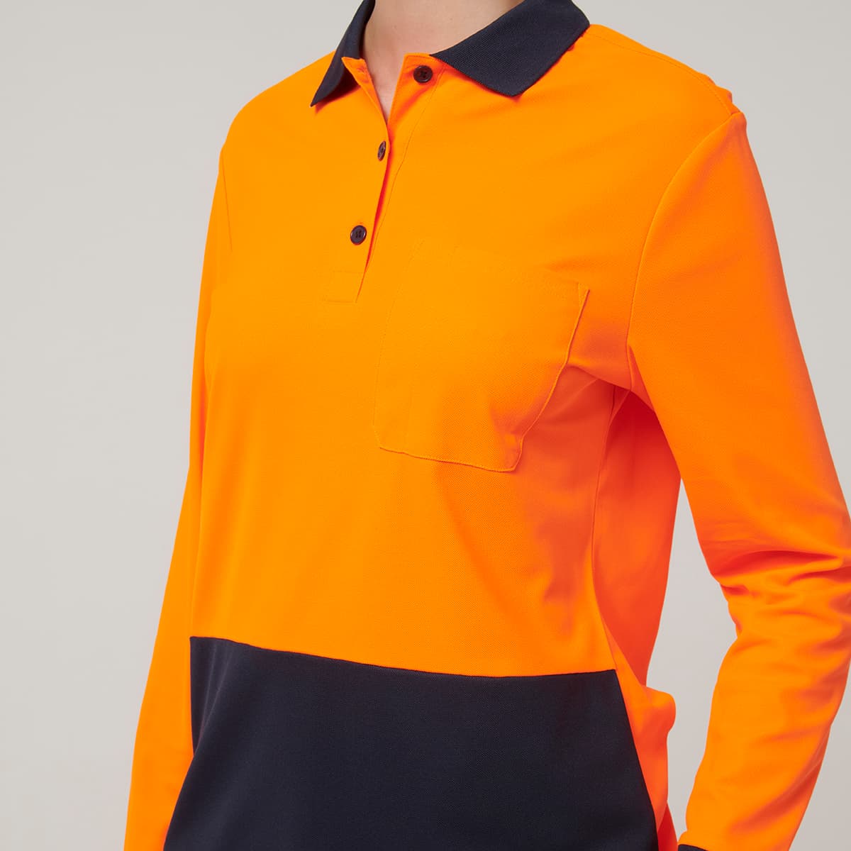Hard Yakka Womens Long Sleeve Hi Vis Polo (Orange/Navy)_6