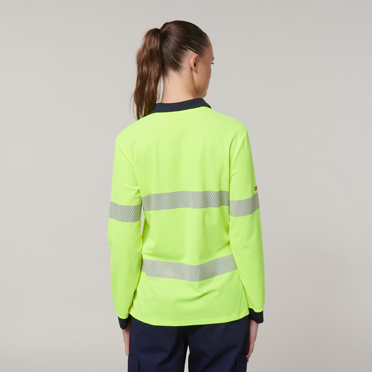 Hard Yakka Womens Long Sleeve Hi Vis Taped Polo (Yellow/Navy)_3