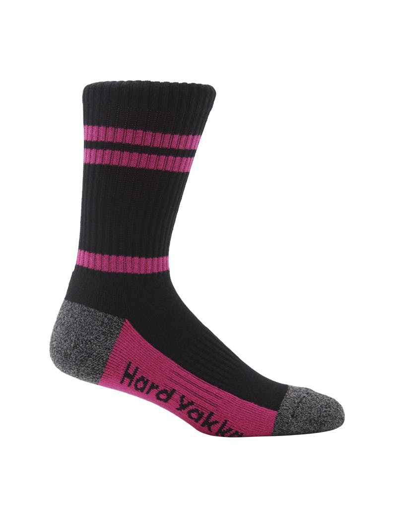 Hard Yakka Womens 3 Pack Crew Socks (Pink/Black/Marle)