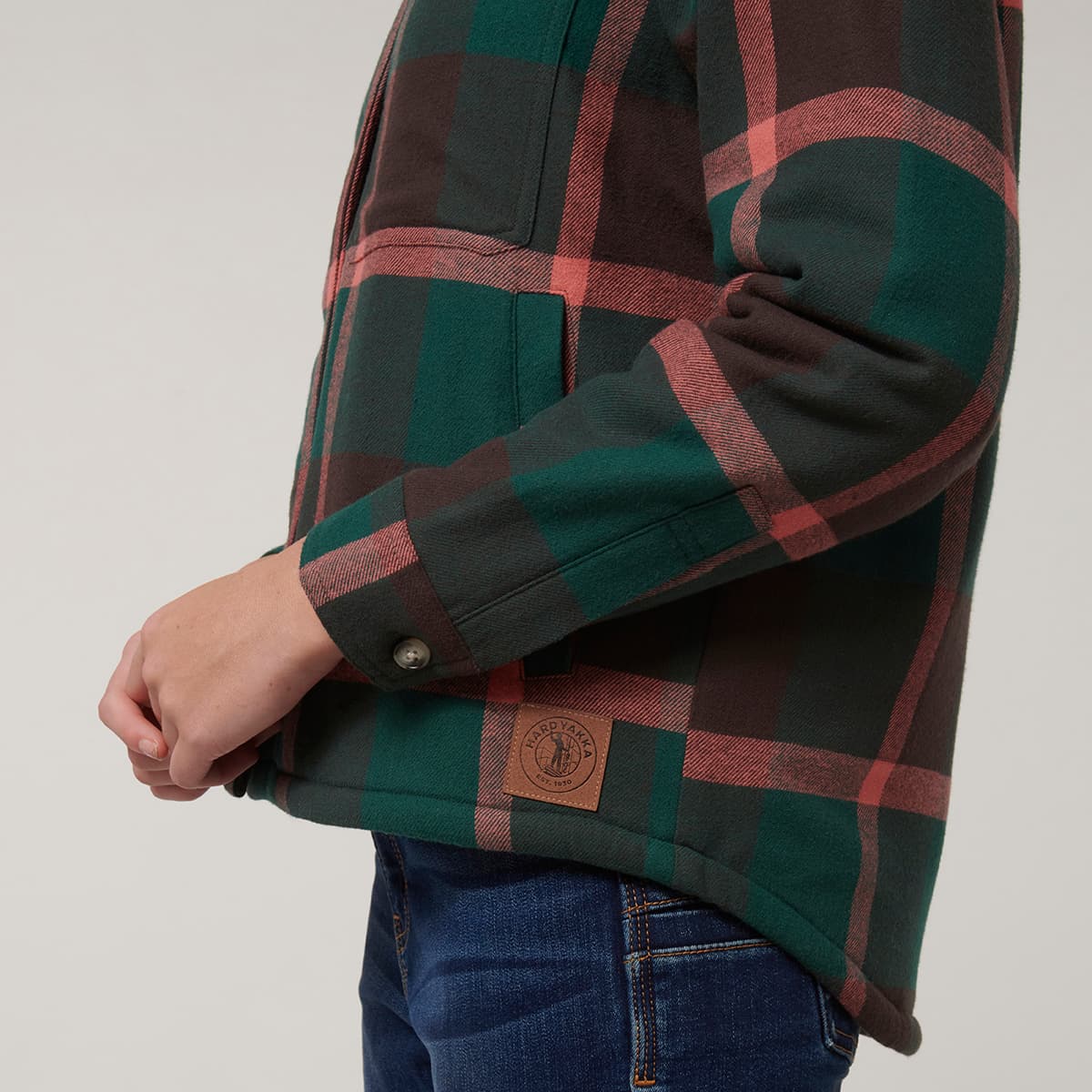 Hard Yakka Womens Heritage Trucker Sherpa Jacket (Green Check)_1