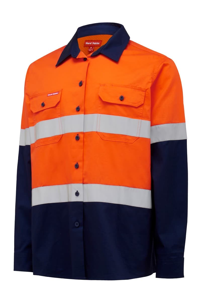 Hard Yakka L/Sl Hi Vis L/Weight 2 Tone Ventilated Shirt W/Tape (Orange/Navy)