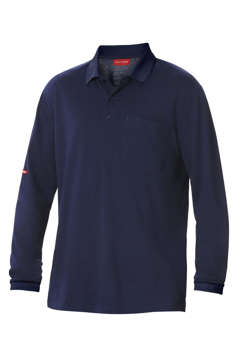 Hard Yakka Foundations Pique Long Sleeve Polo (Navy)