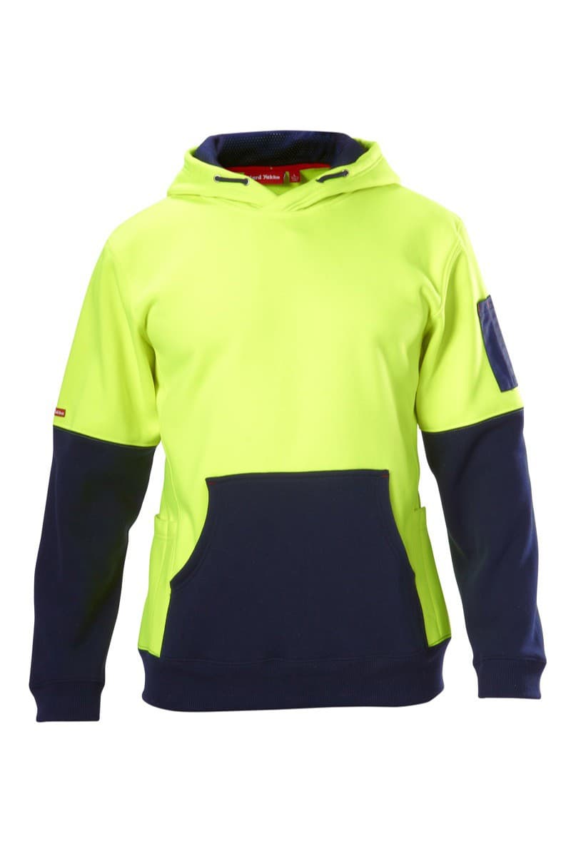 Hard Yakka Foundations Hi-Visibility Two Tone Brushed Fleece Hoodie (Yellow/Navy)