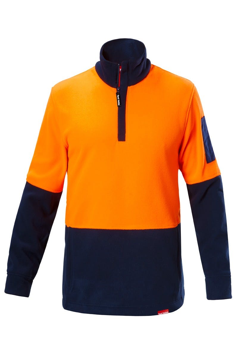 Hard Yakka Hi Vis 2Tone 1/4 Zip Brushed Fleece Jumper (Orange/Navy)