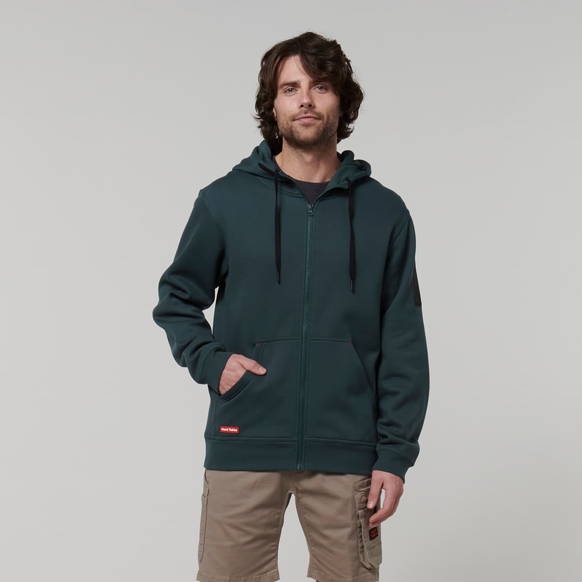 Hard Yakka Core Mens Fleece Zip Hoodie (Gardeners Green)