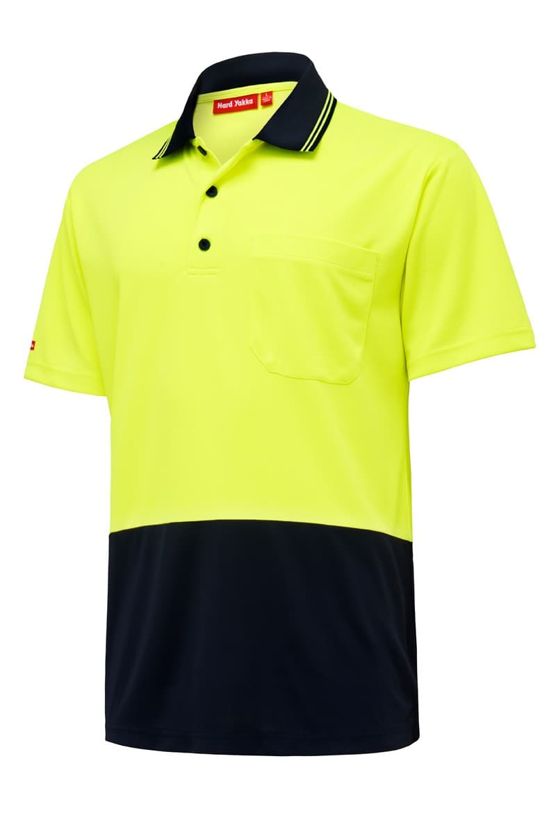 Hard Yakka Hi Vis 2 Tone L/Sl Micro Mesh Polo Y19605 (Yellow/Navy)