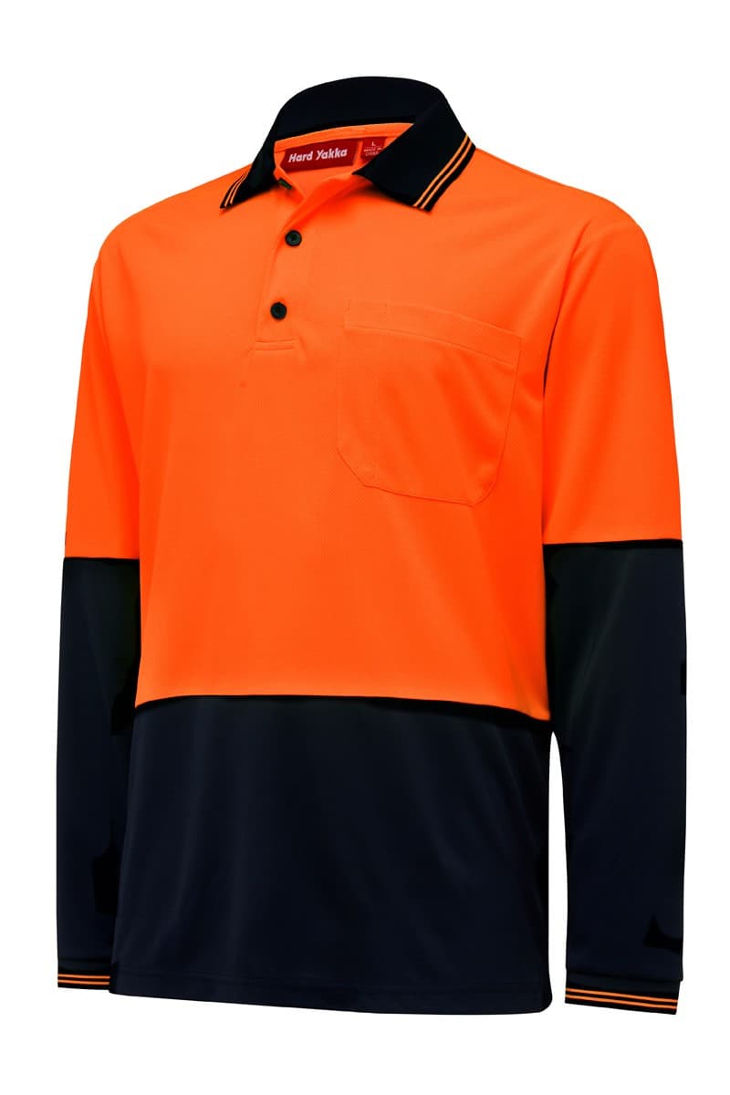 Hard Yakka Hi Vis 2 Tone L/Sl Micro Mesh Polo Y19610 (Orange/Navy)