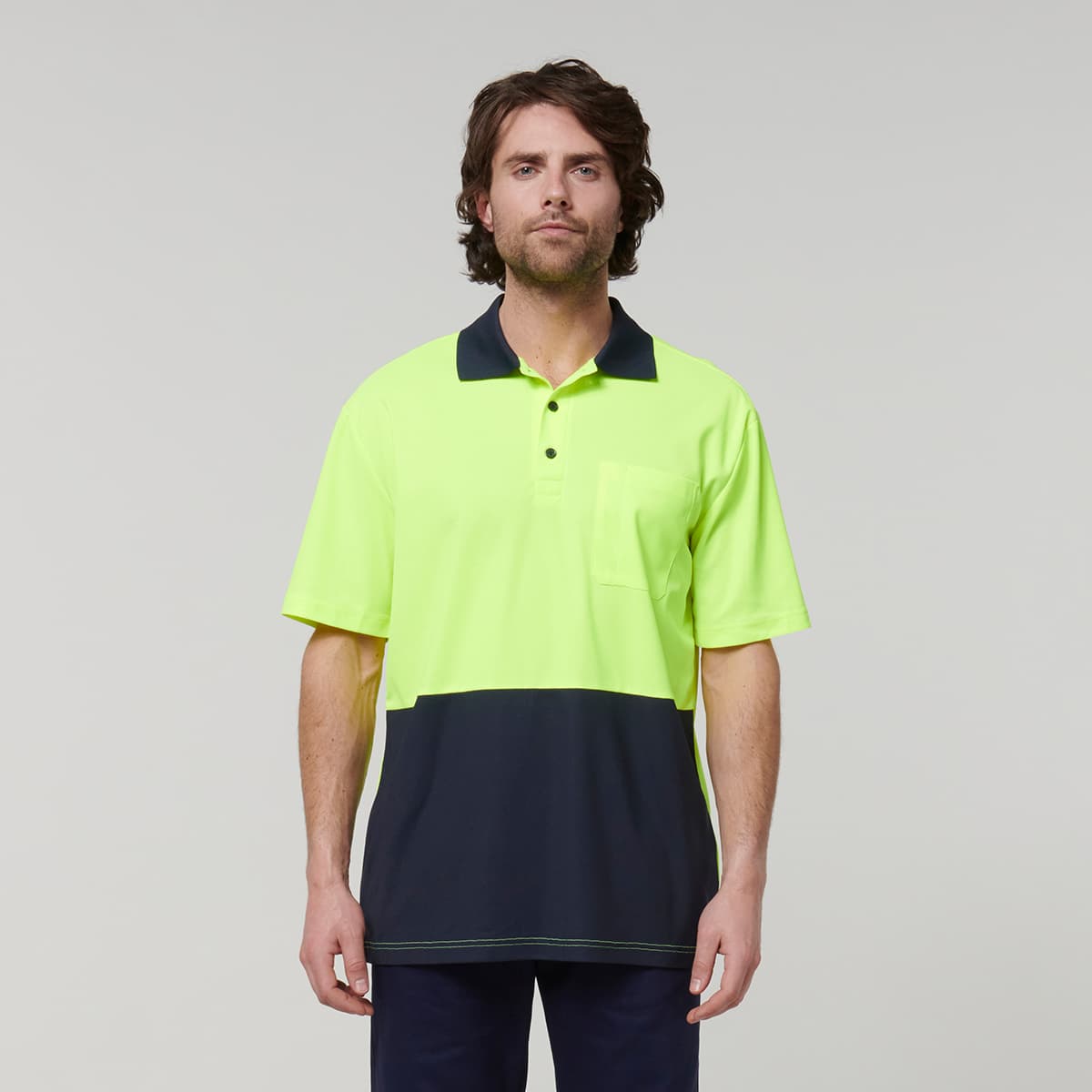 Hard Yakka Mens Short Sleeve Hi Vis Polo (Yellow/Navy)