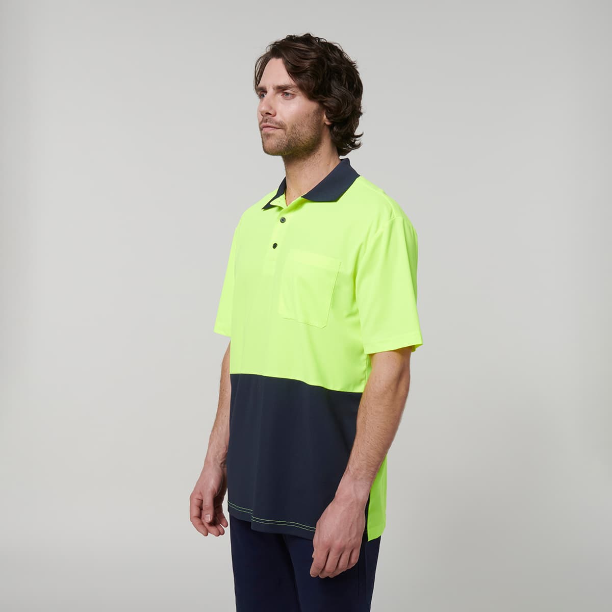 Hard Yakka Mens Short Sleeve Hi Vis Polo (Yellow/Navy)_3