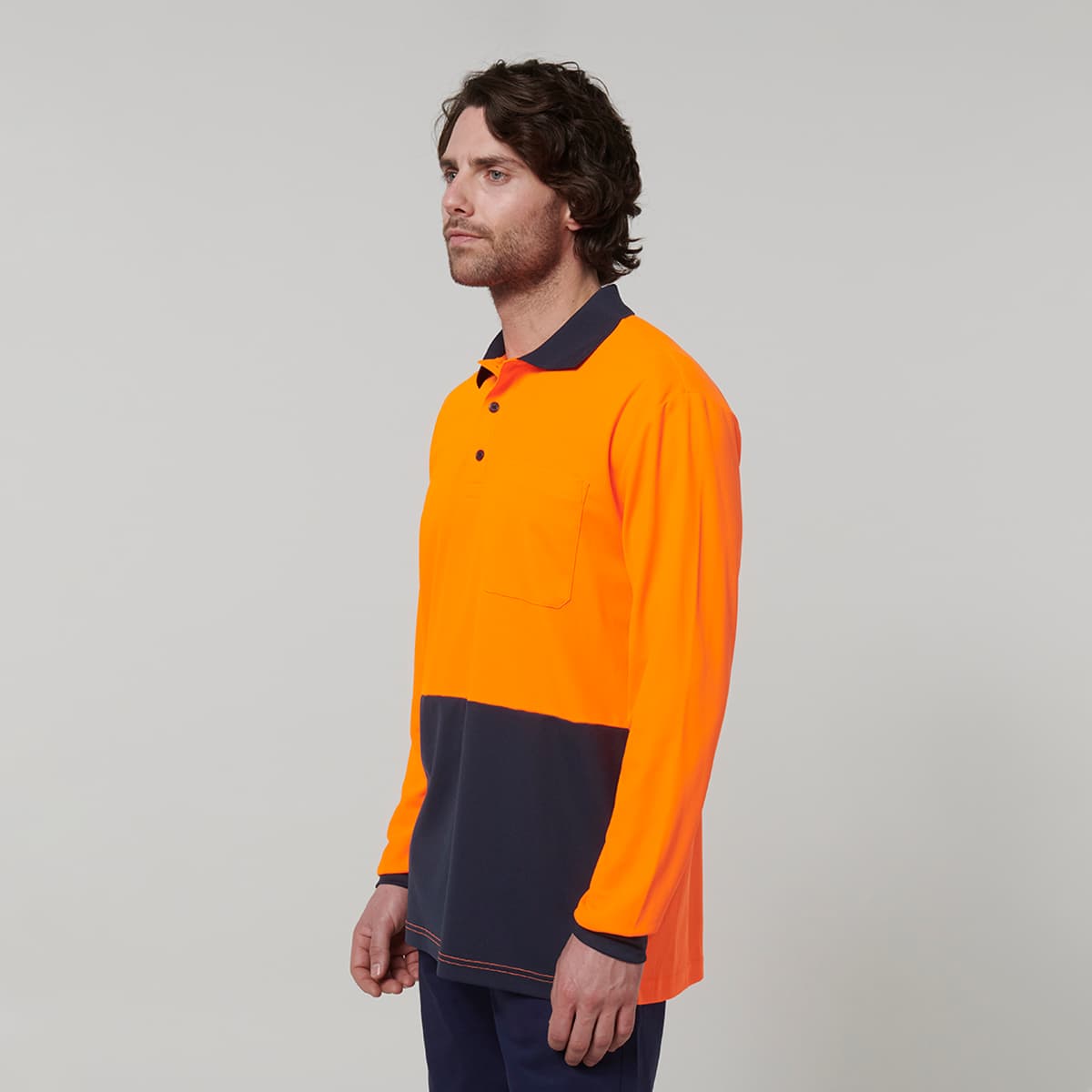Hard Yakka Mens Long Sleeve Hi Vis Polo (Orange/Navy)_3