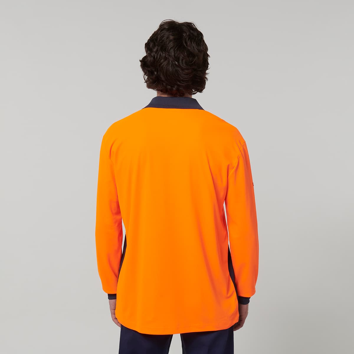 Hard Yakka Mens Long Sleeve Hi Vis Polo (Orange/Navy)_5