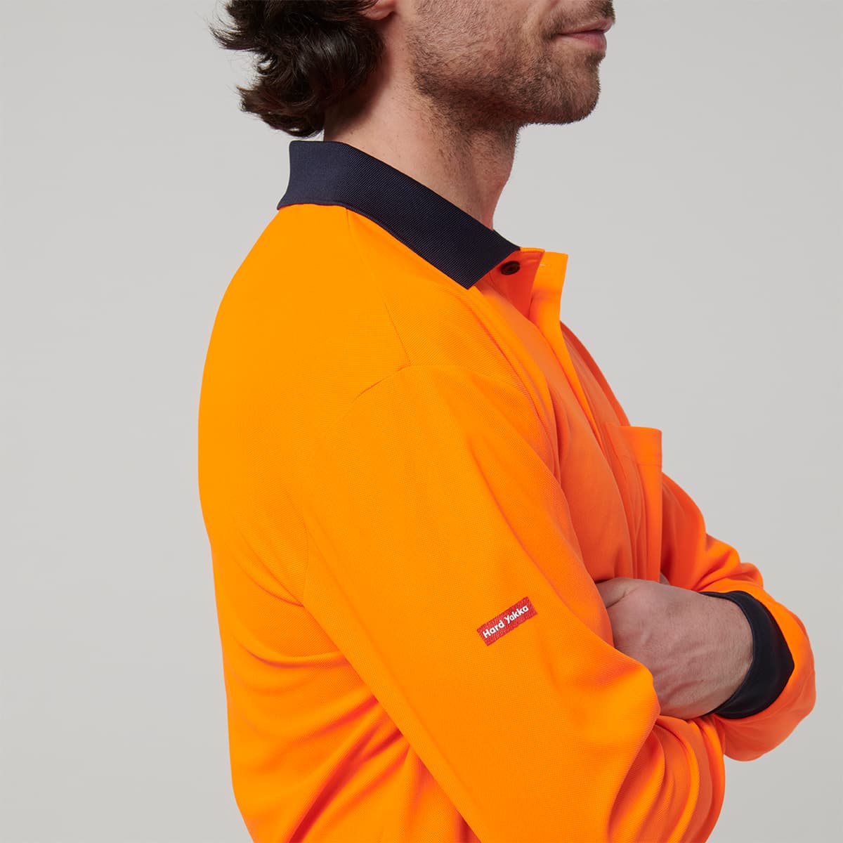 Hard Yakka Mens Long Sleeve Hi Vis Polo (Orange/Navy)_6