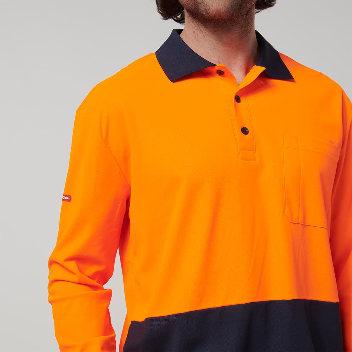 Hard Yakka Mens Long Sleeve Hi Vis Polo (Orange/Navy)_7