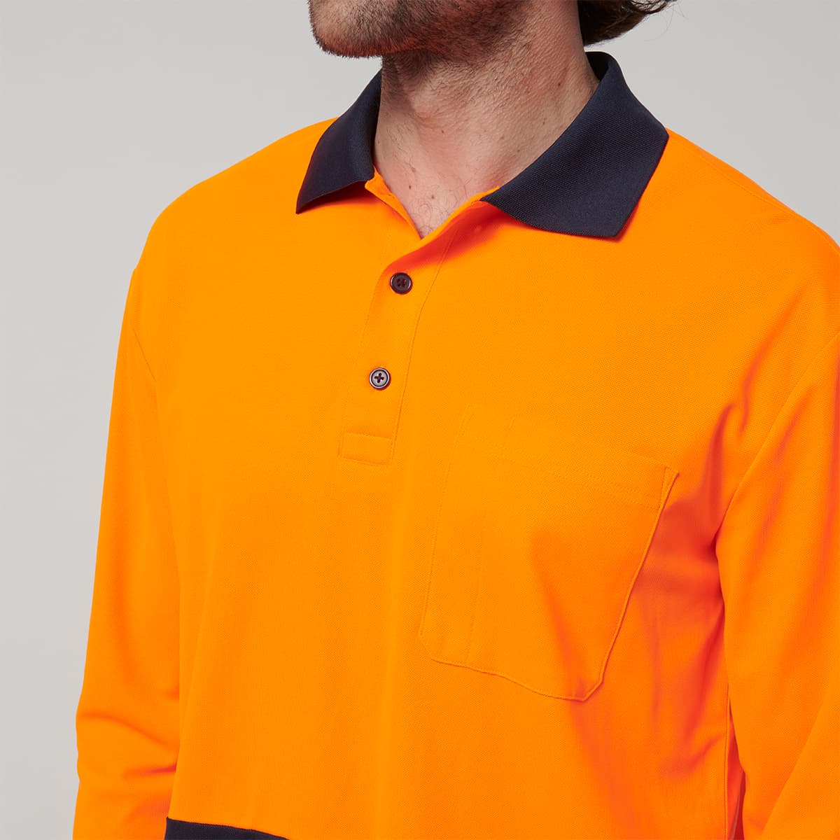 Hard Yakka Mens Long Sleeve Hi Vis Polo (Orange/Navy)_8