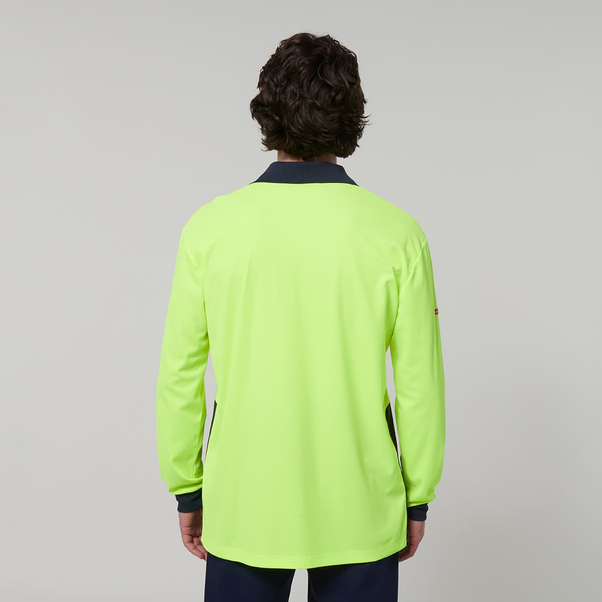 Hard Yakka Mens Long Sleeve Hi Vis Polo (Yellow/Navy)_5