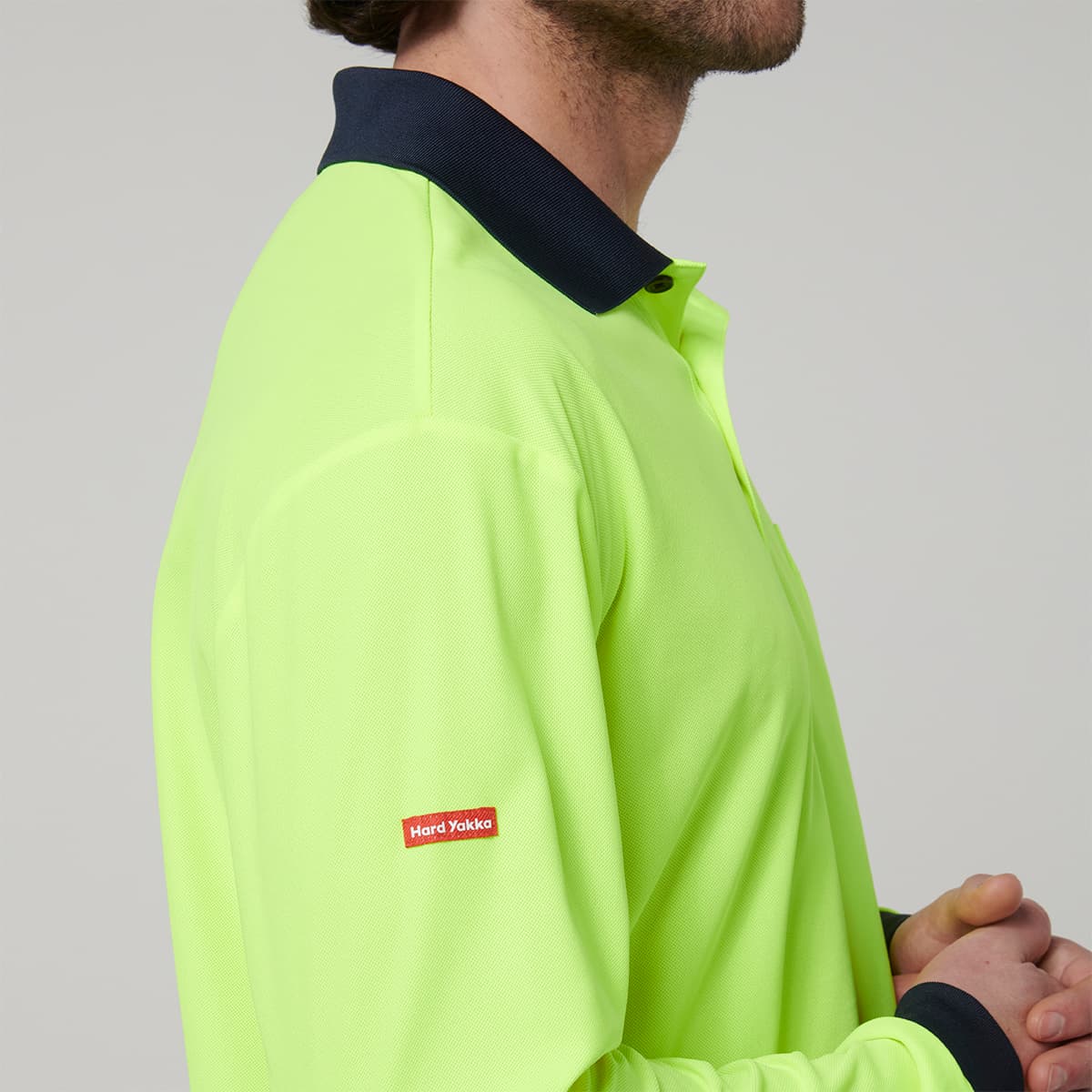 Hard Yakka Mens Long Sleeve Hi Vis Polo (Yellow/Navy)_6