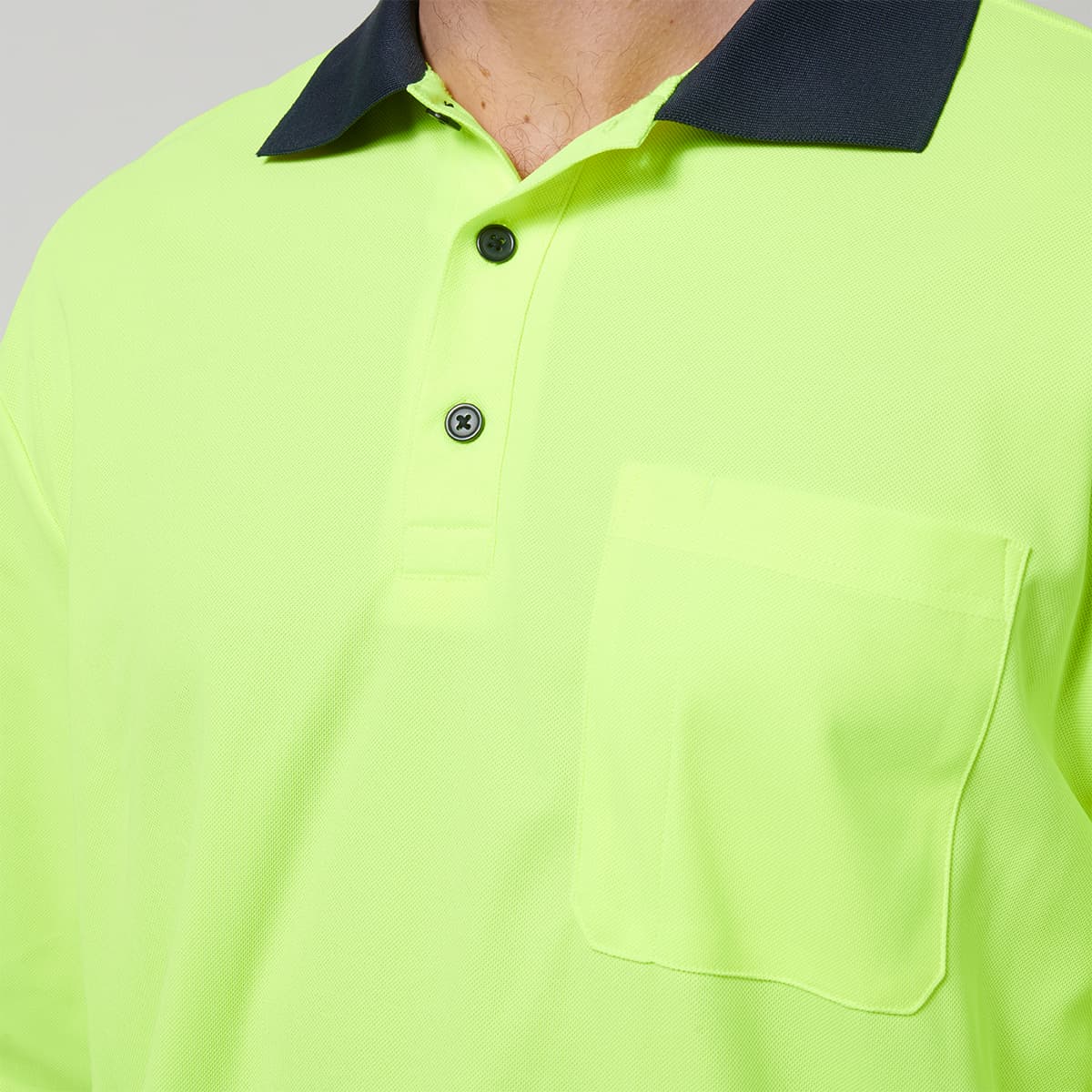 Hard Yakka Mens Long Sleeve Hi Vis Polo (Yellow/Navy)_7