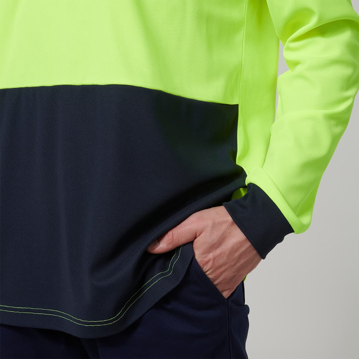 Hard Yakka Mens Long Sleeve Hi Vis Polo (Yellow/Navy)_8