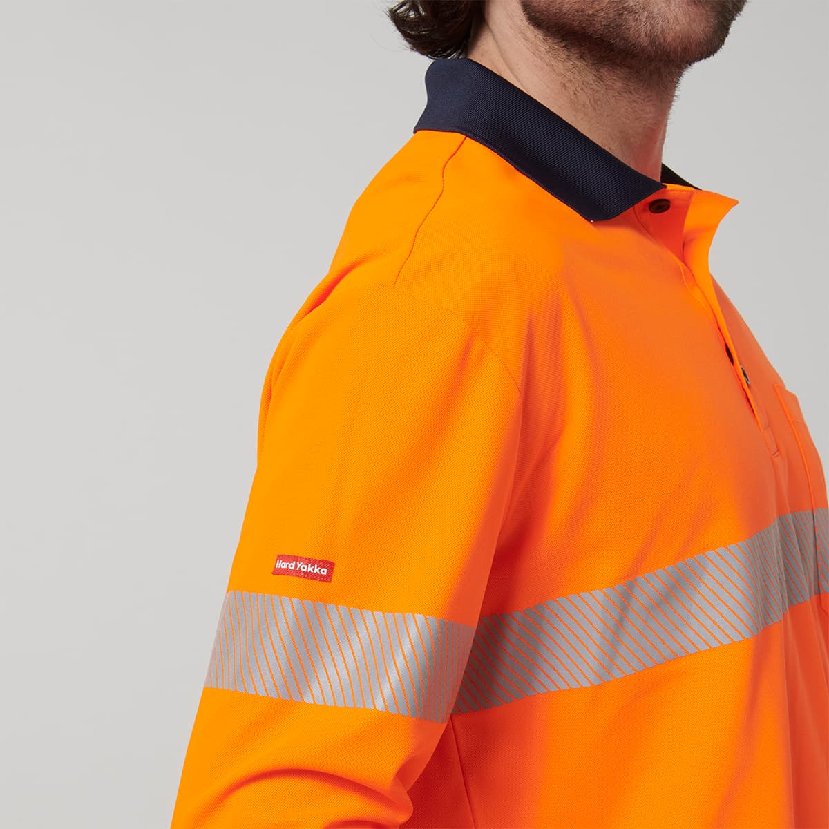 Hard Yakka Mens Long Sleeve Hi Vis Taped Polo (Orange/Navy)_6