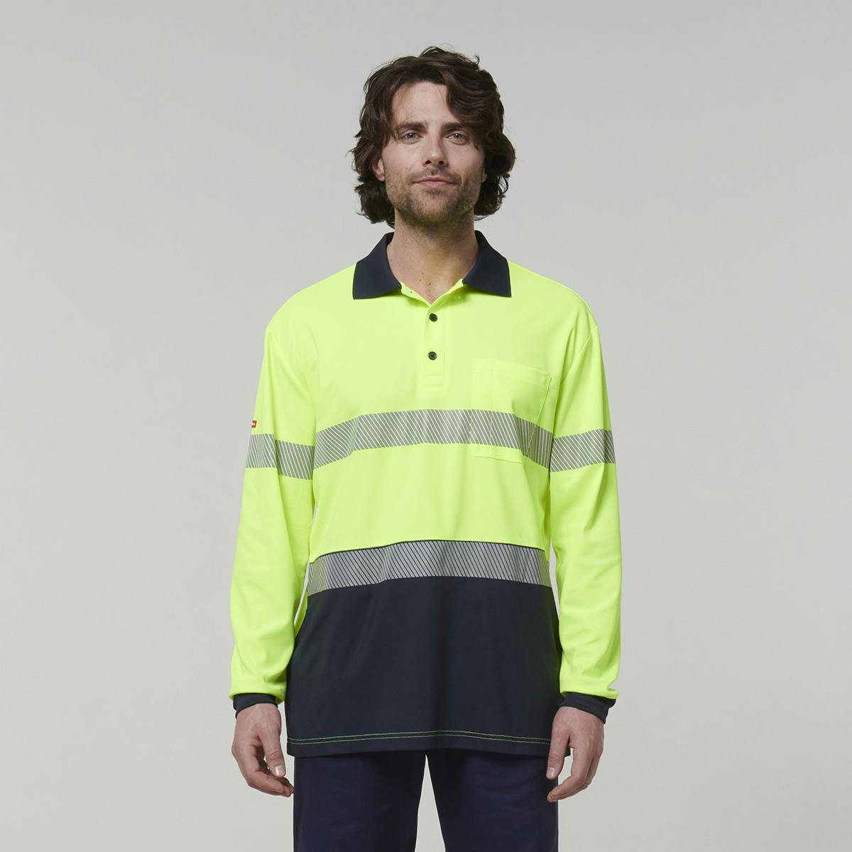 Hard Yakka Mens Long Sleeve Hi Vis Taped Polo (Yellow/Navy)_0