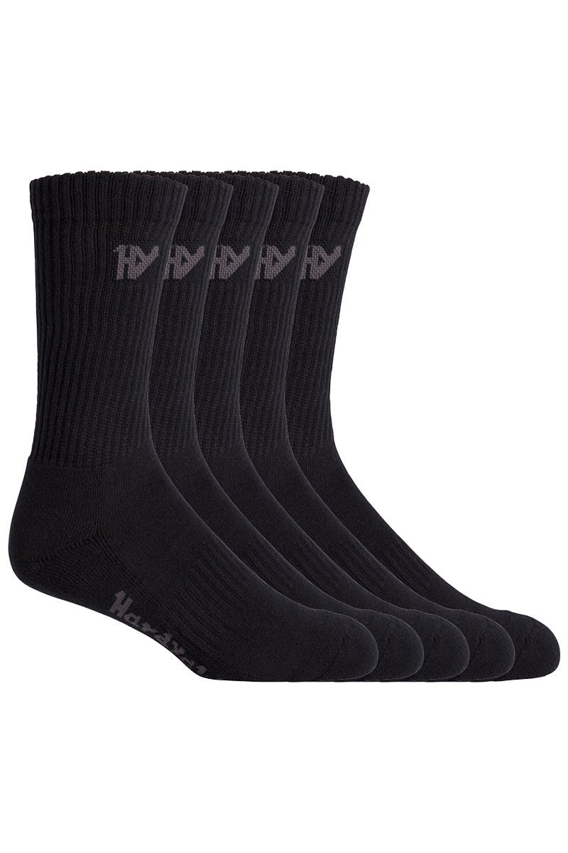 Hard Yakka Cotton Crew Work Sock 5 Pack (Black)