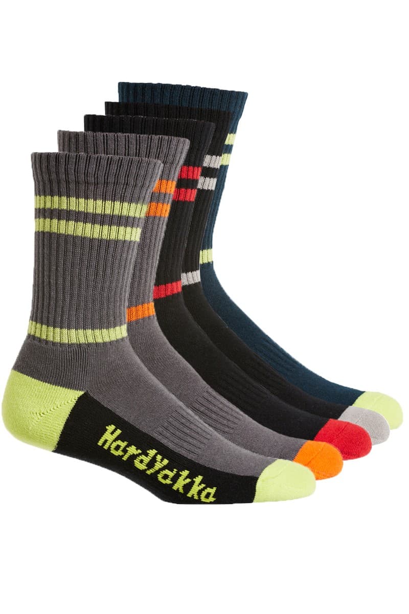 Hard Yakka Cotton Crew Work Sock 5 Pack (Multi-Colour)