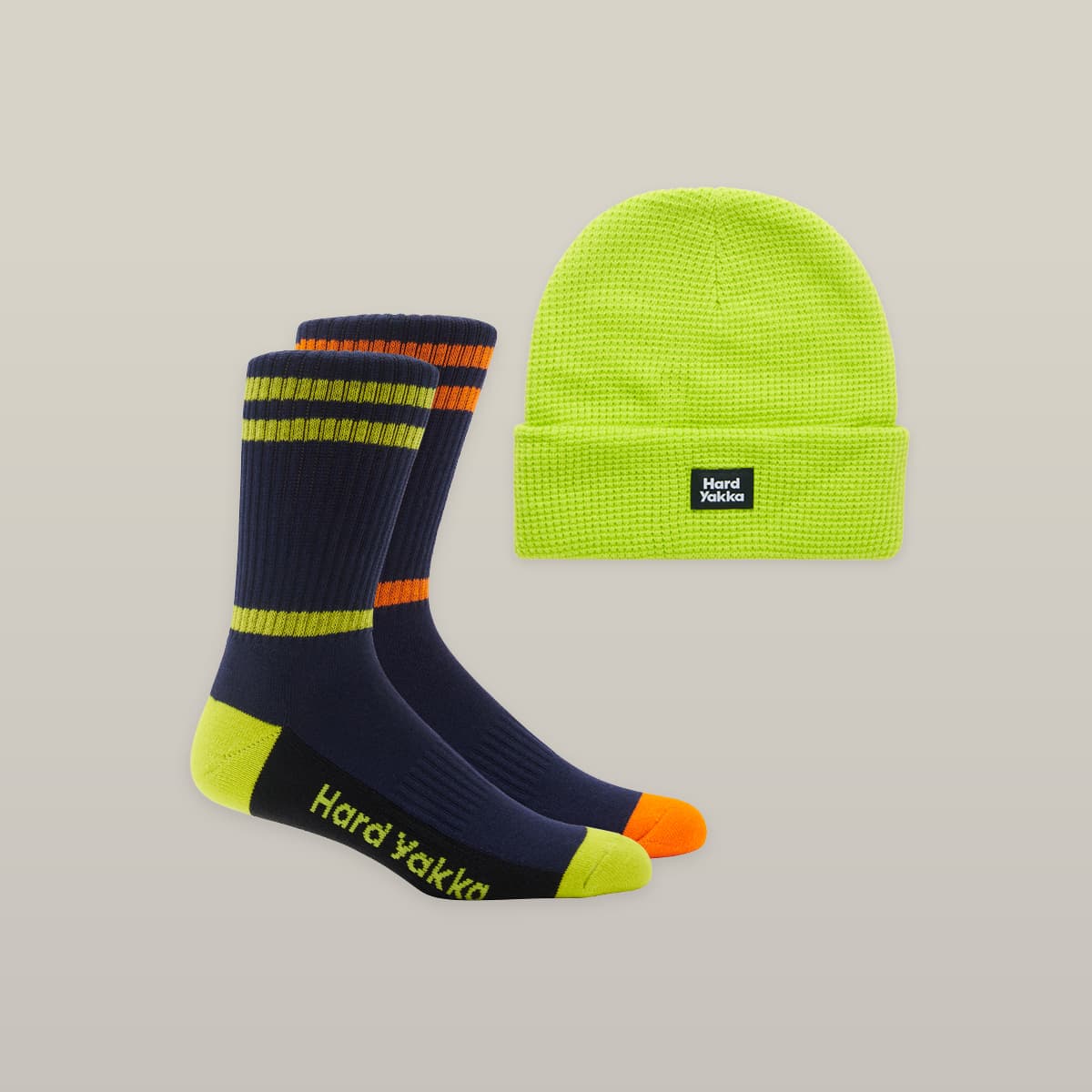 Hard Yakka 2 pack Sock and Beanie Bundle (Yellow)