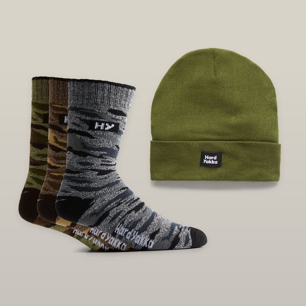 Hard Yakka Camo Sock & Beanie Bundle (Multi-Colour)