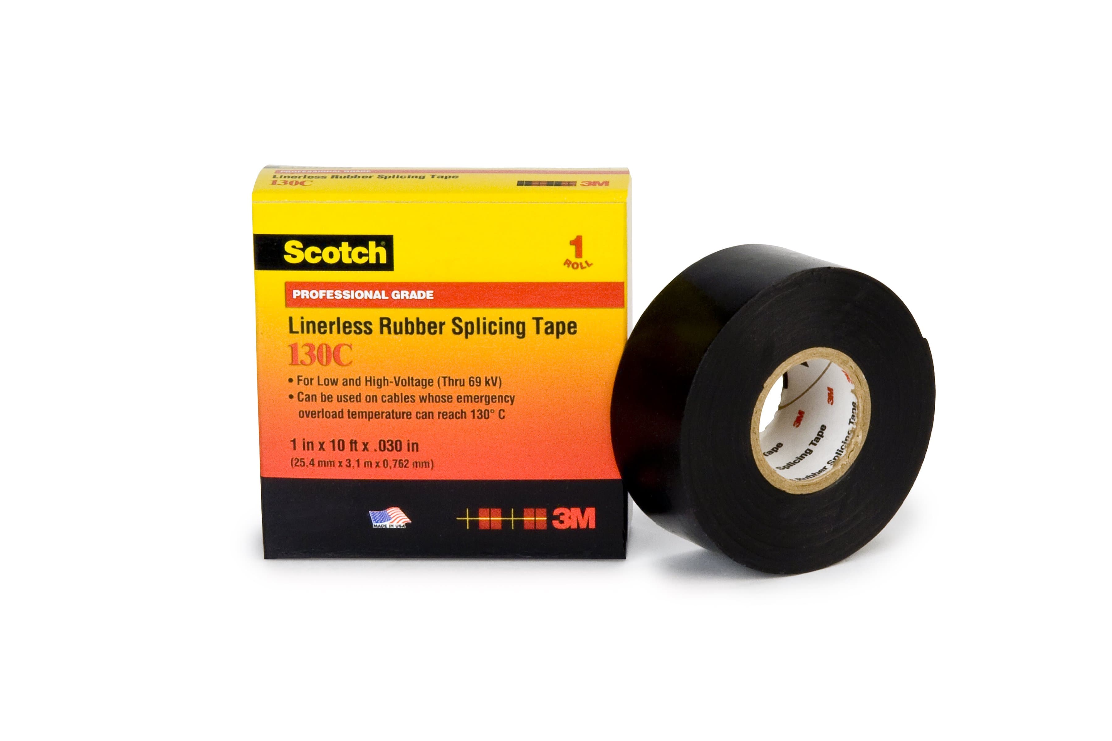 Scotch® Linerless Rubber Splicing Tape 130C, 25 mm x 9.15 m, Black, 24 rolls/Case