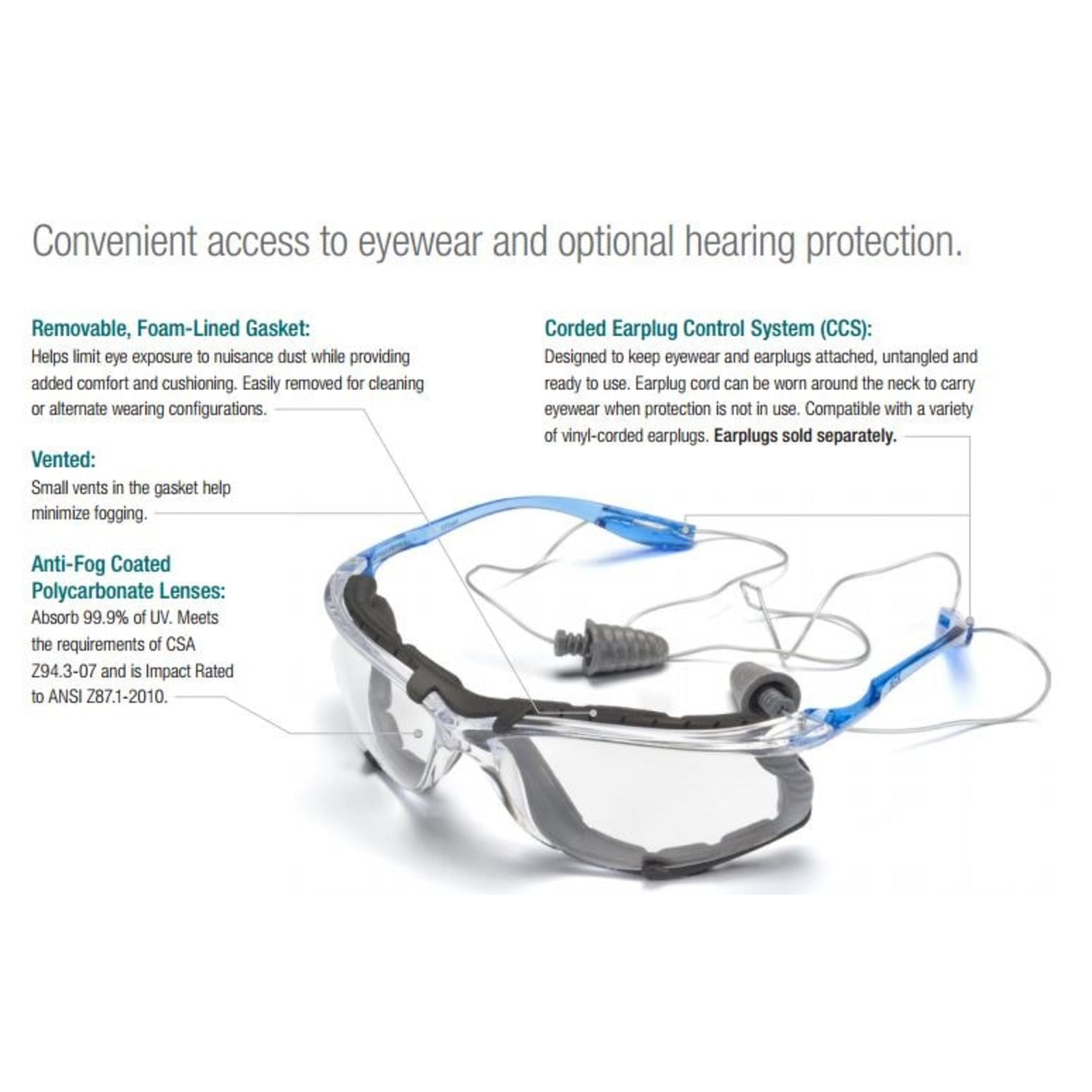 3M Virtua CCS Protective Eyewear 11874-00000-20, with Foam Gasket, I/O Mir Anti-Fog Lens
