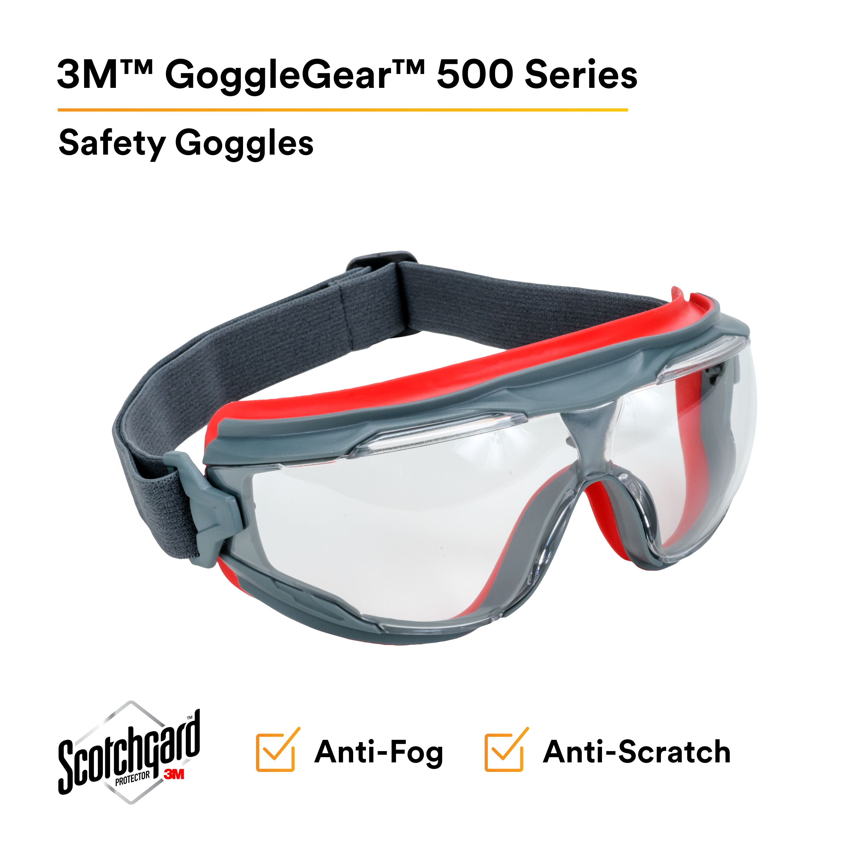 3M™ GoggleGear™ 500 Series GG501SGAF, Clear Scotchgard™ Anti-fog lens 10 EA/Case