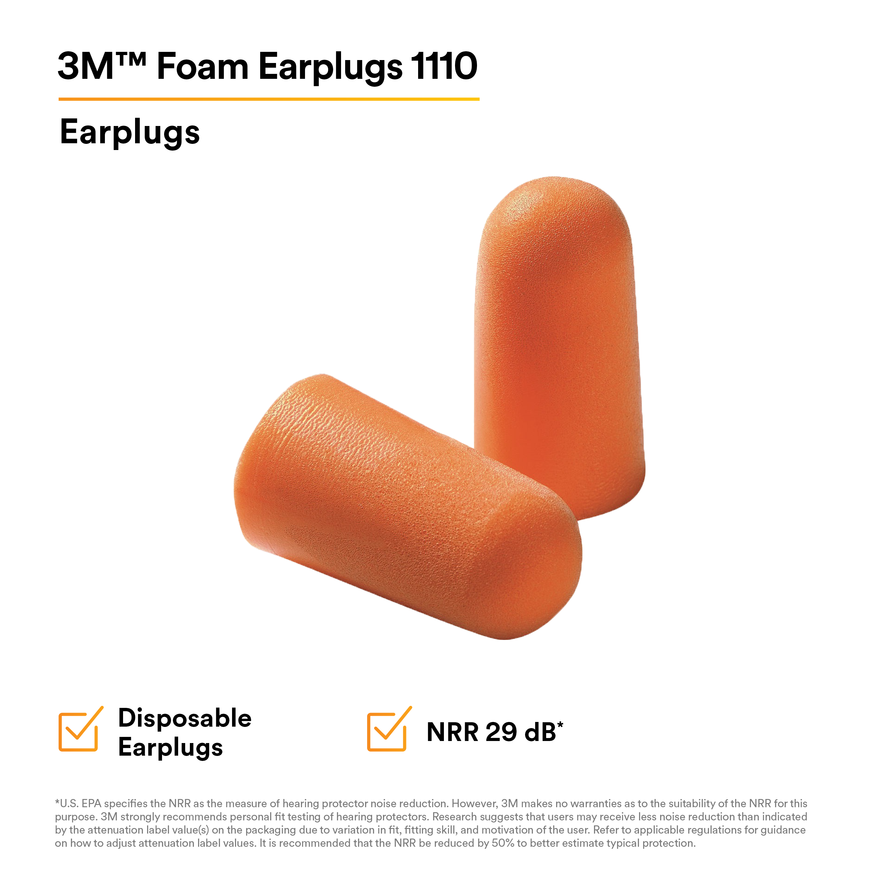 3M™ Foam Earplugs 1100, Uncorded, 1000 Pair/Case_0
