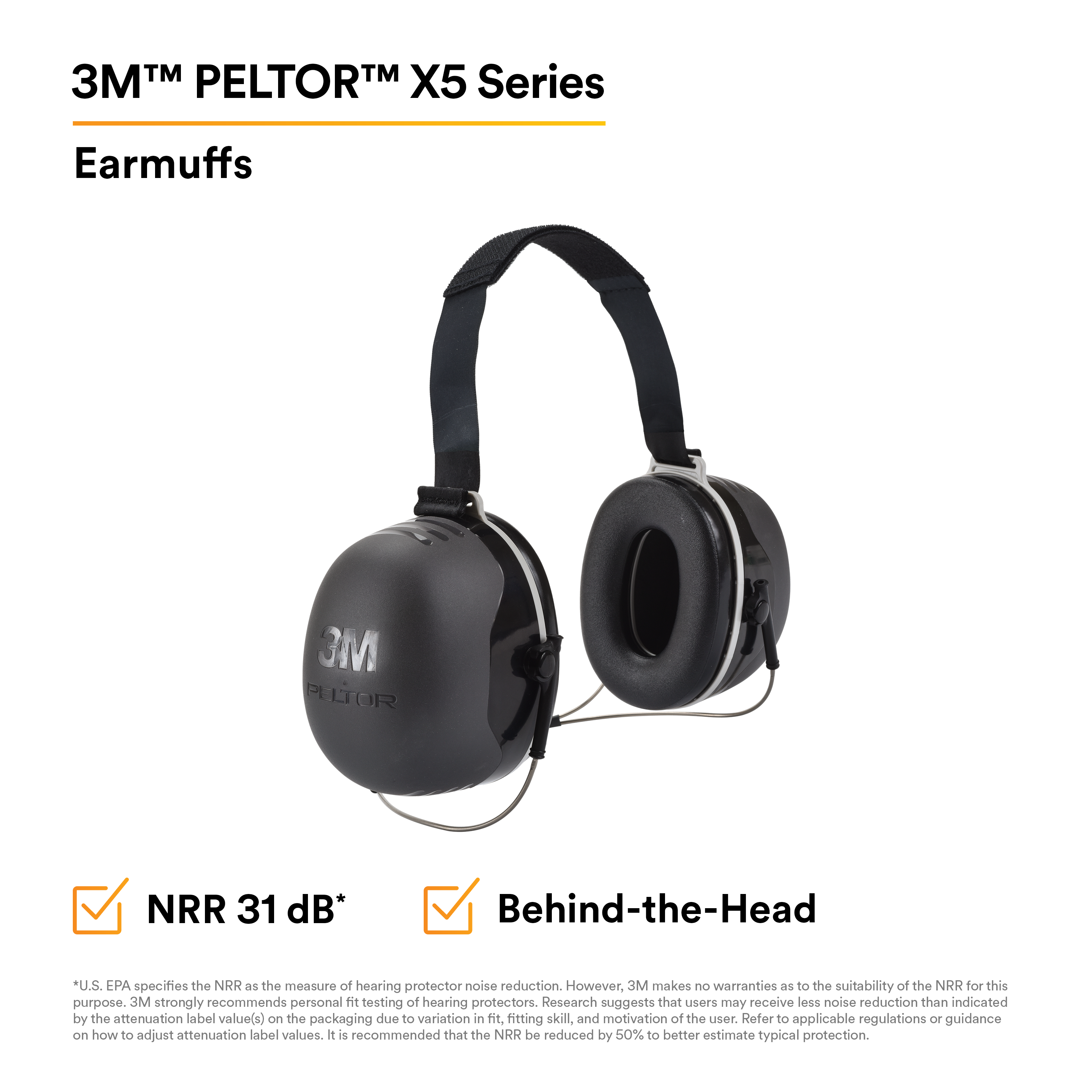 3M™ PELTOR™ X5 Earmuffs X5B, Behind-the-Head, 10 EA/Case_0
