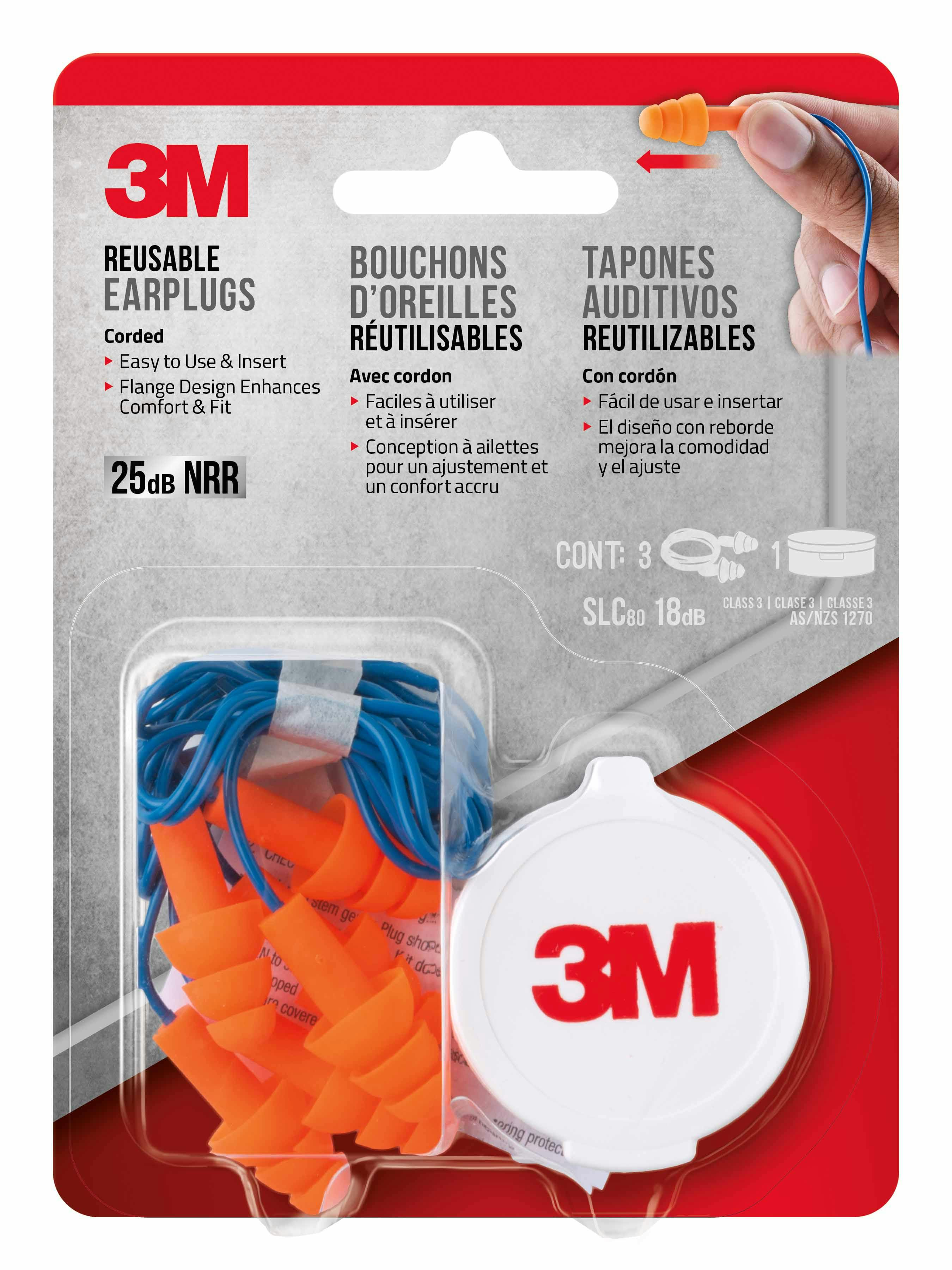 3M™ Corded Reusable Earplugs, 90716H3-DC, 3 pairs with case per pack, 10_2