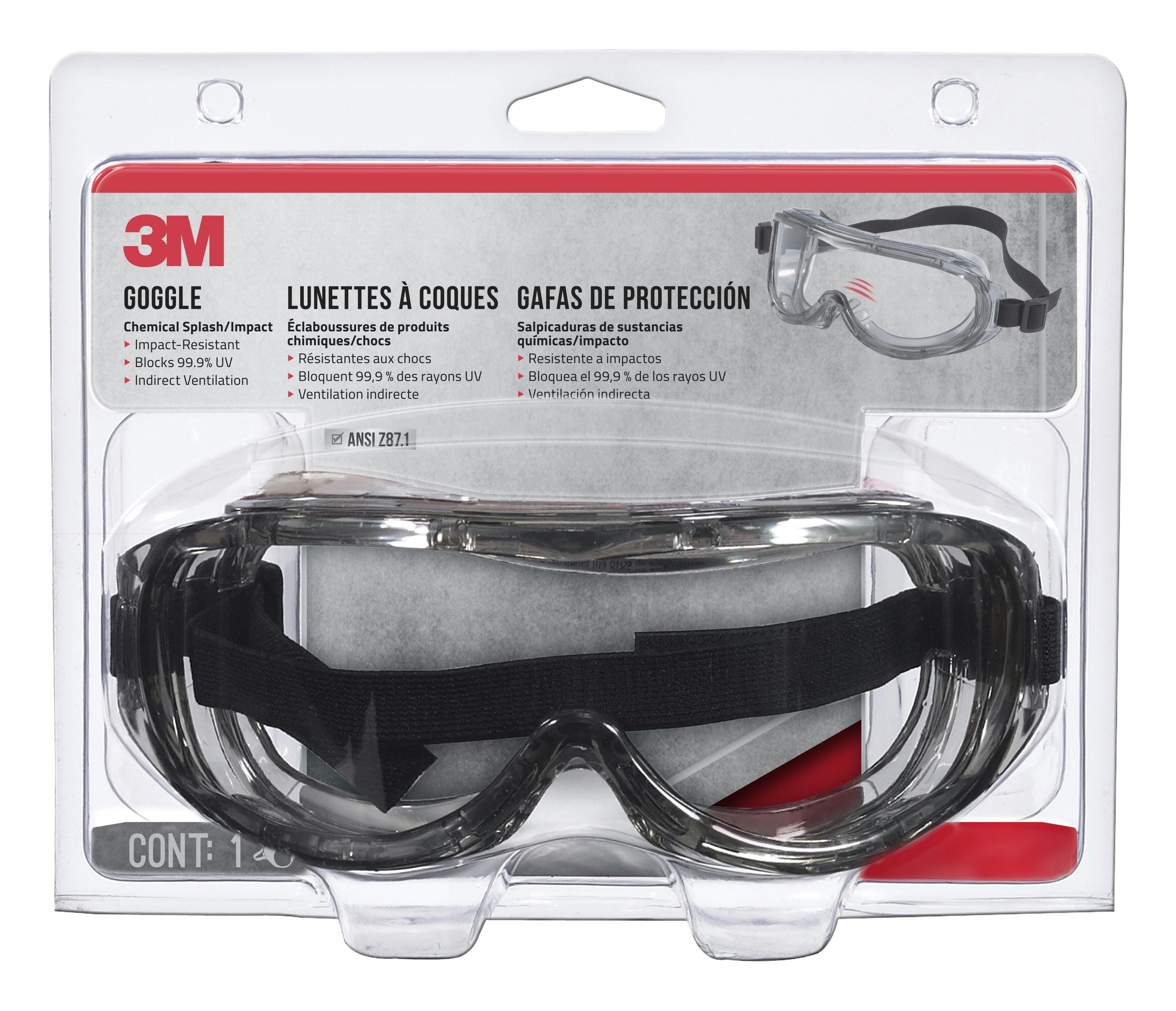 3M™ Professional Goggle, Chemical Splash, 91264H1-DC, Black Strap, Gray_1