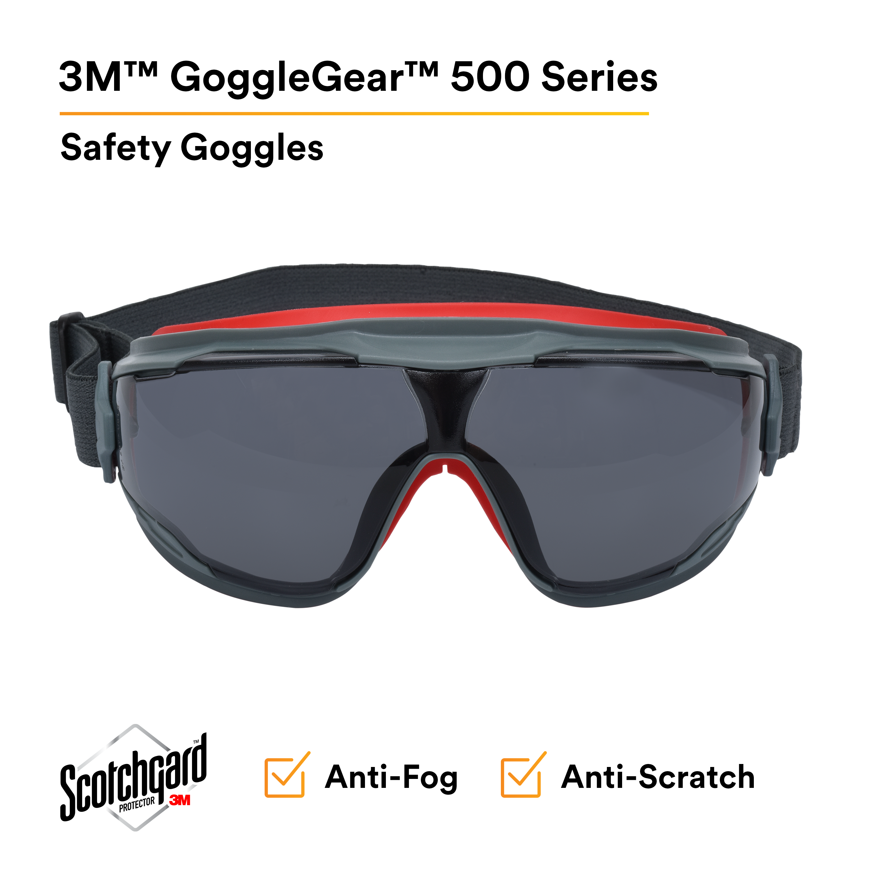3M™ GoggleGear™ 500 Series GG502SGAF, Gray Scotchgard™ Anti-fog lens, 10 ea/Case