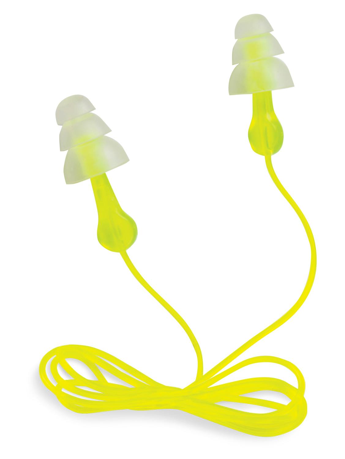 Peltor™ Sport Tri-Flange™ Corded Reusable Earplugs 97317-10DC, 3 Pair Pack Neon Yellow_1