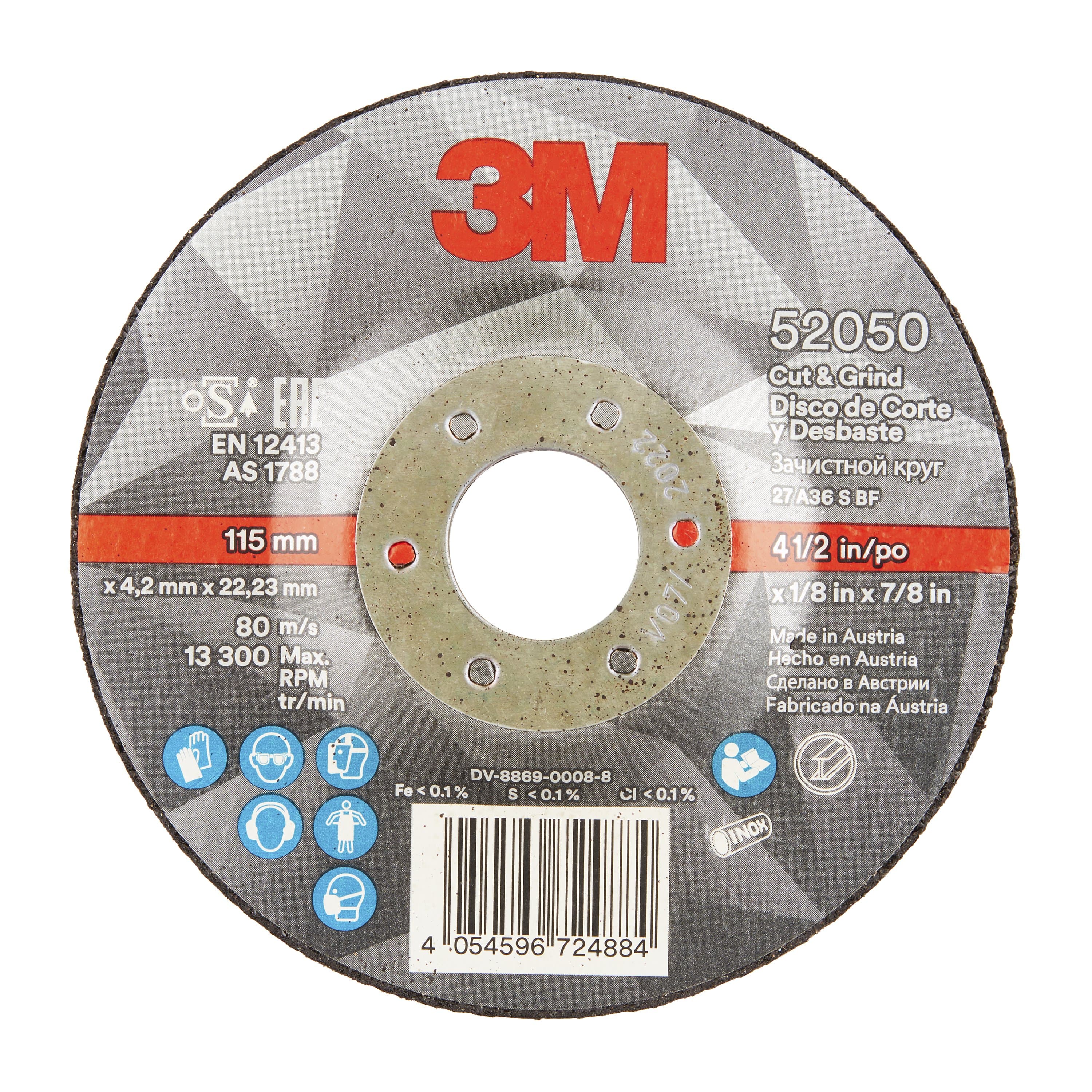 3M Silver Metal Cutting & Grinding Wheel - 115 x 4.2 x 22mm